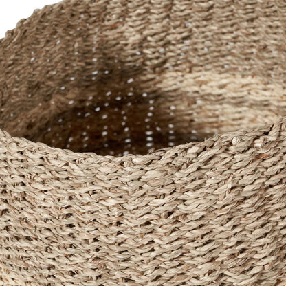 Seagrass and Palm Leaf 2-Tone Natural Round Baskets (Set of 3)