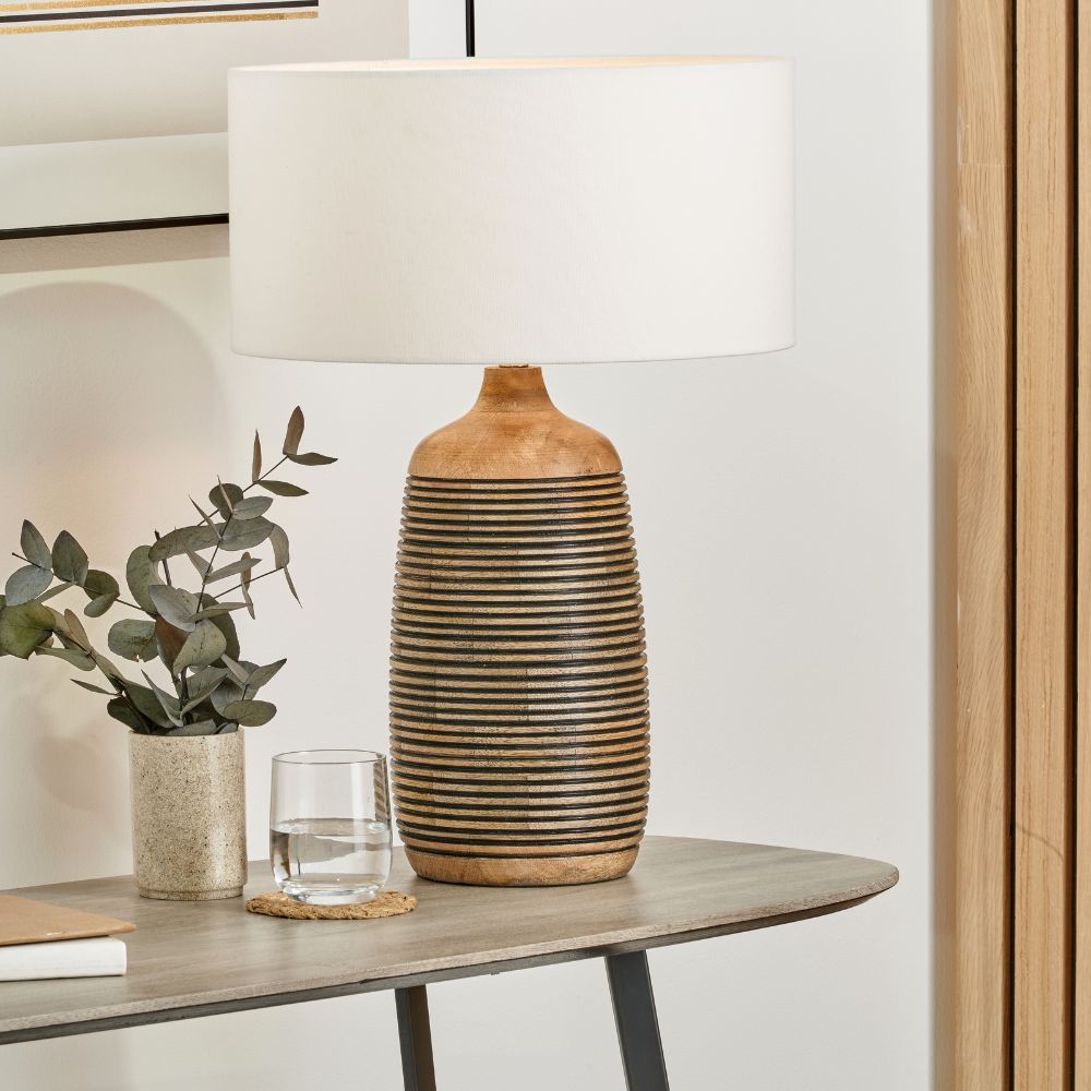 Caspian Mango Wood Natural Grooved Table Lamp