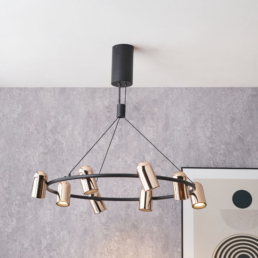 Xena Black and Rose Gold Metal 8 Light LED Pendant