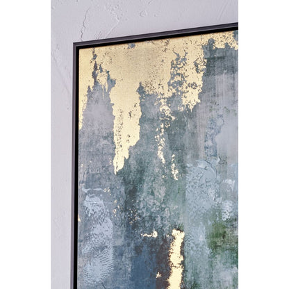 Canvas Gold and Blue Tone Abstract with Black Frame