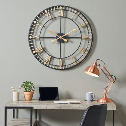 Metal Antique Bronze and Gold Round Large Wall Clock