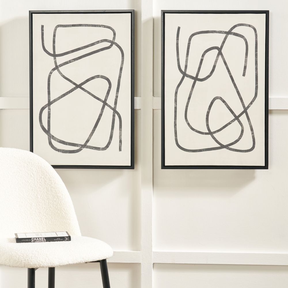 Canvases Black Squiggle Print with Black Frames (Set of 2)