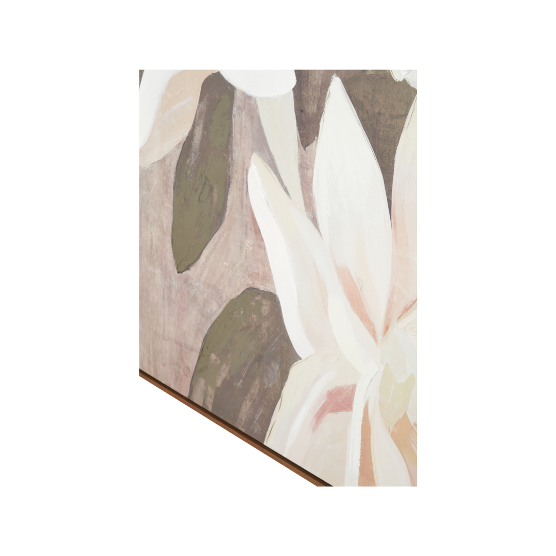 White and Natural Floral Canvas with Oak Effect Frame