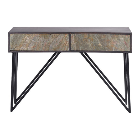 Verde Black Mango Wood 2 Drawer Console Table