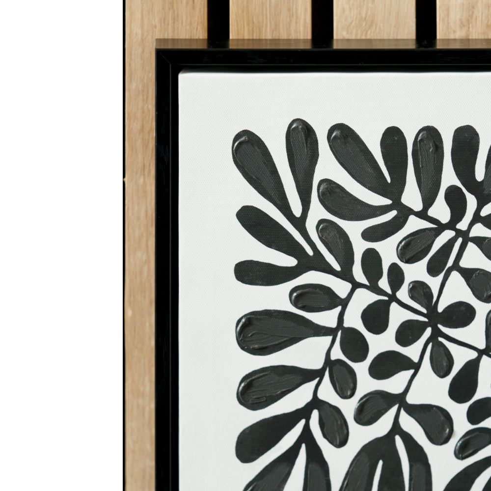 Square Canvases Black Leaf Print with Black Frames (Set of 2)