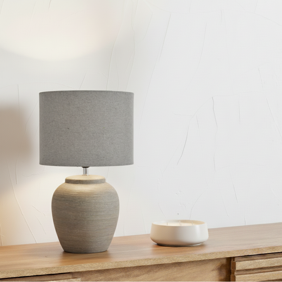 Baslow Etched Ceramic Grey Large Table Lamp