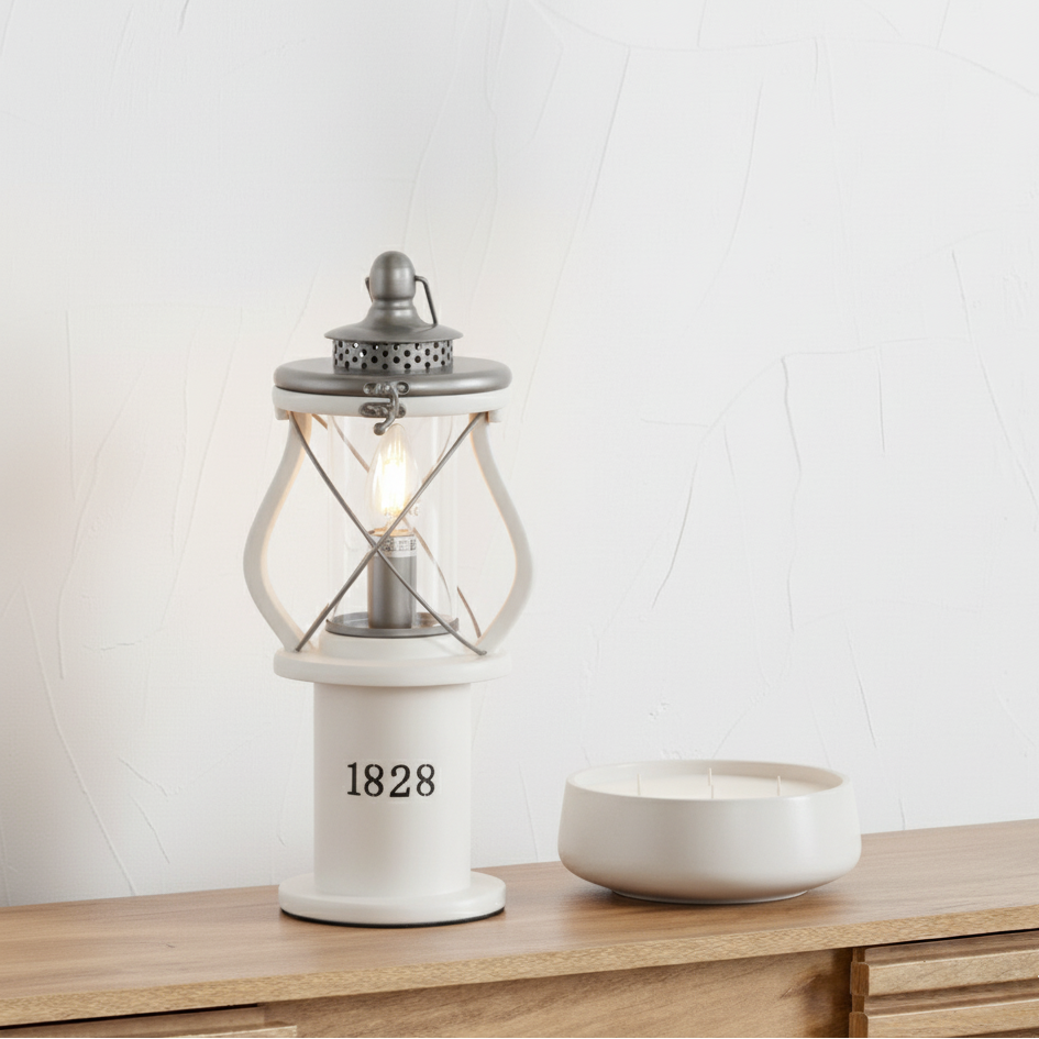Gibson Pine Wood White Lantern Table Lamp