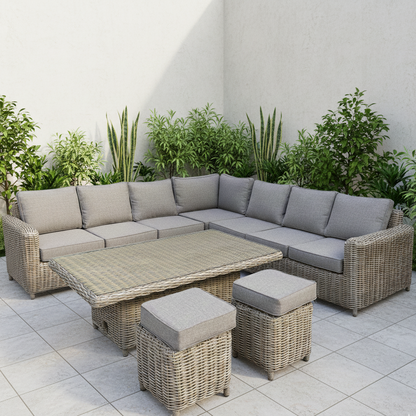 Amalfi Outdoor Large Corner Set With Riser Table + 2 Stools