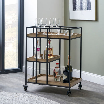 Gallery Natural Wood Veneer and Black Metal Caddy