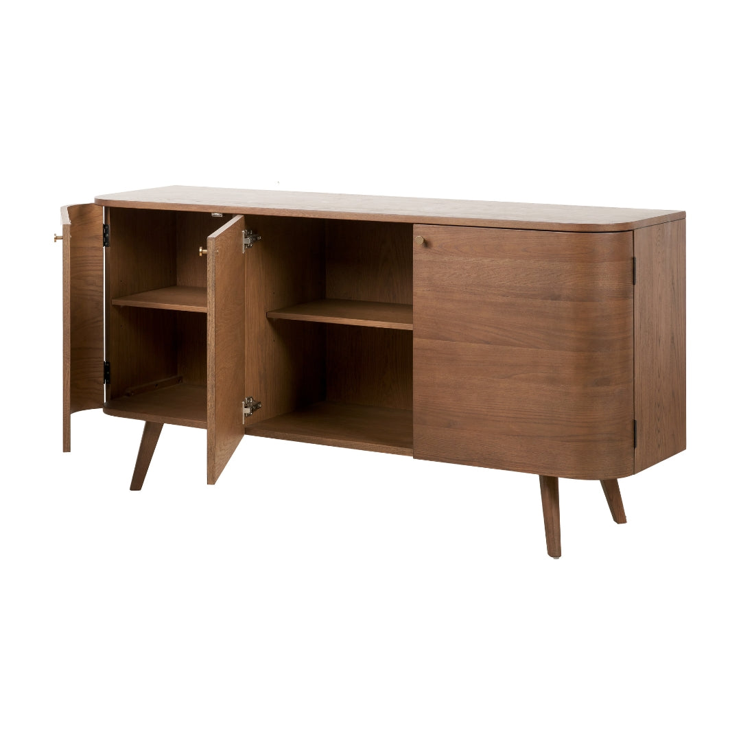 Elias Dark Ash Wood Retro 3 Door Sideboard