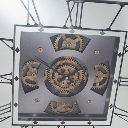 Wood and Mirror Antique Gold Working Cog Square Wall Clock