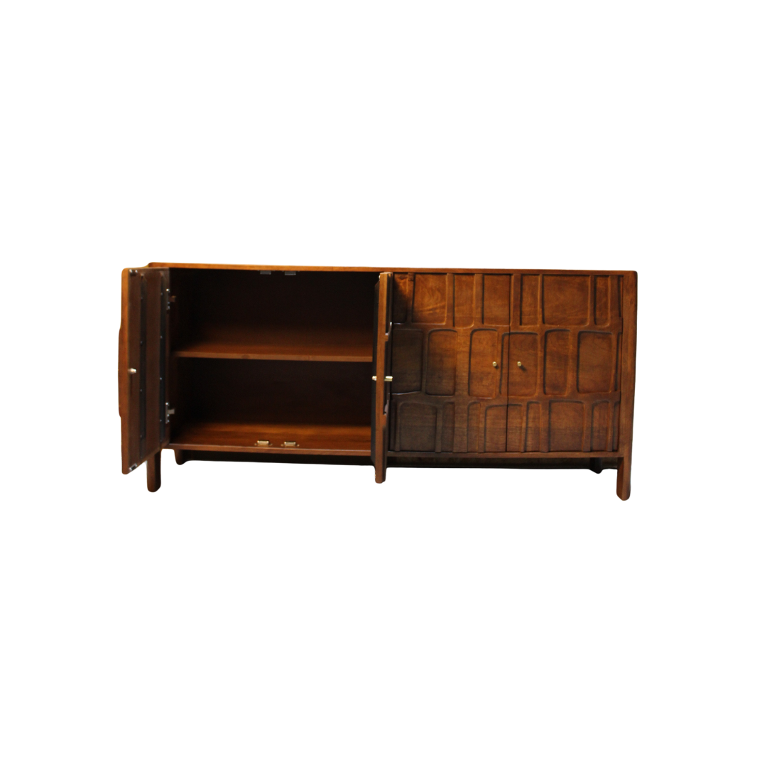 Aranya Solid Wood 4 Door Carved Detail Sideboard