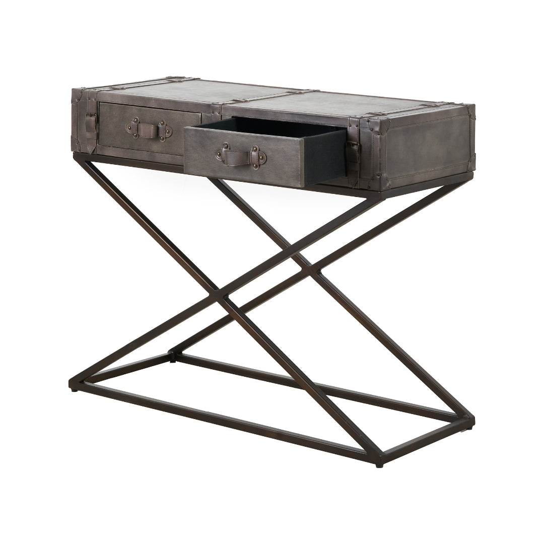 Adriano Peppercorn Leather Console Table