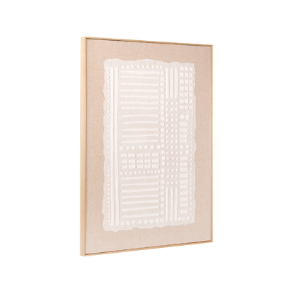 White and Natural Abstract Design Linen Canvas with Elm Effect Frame