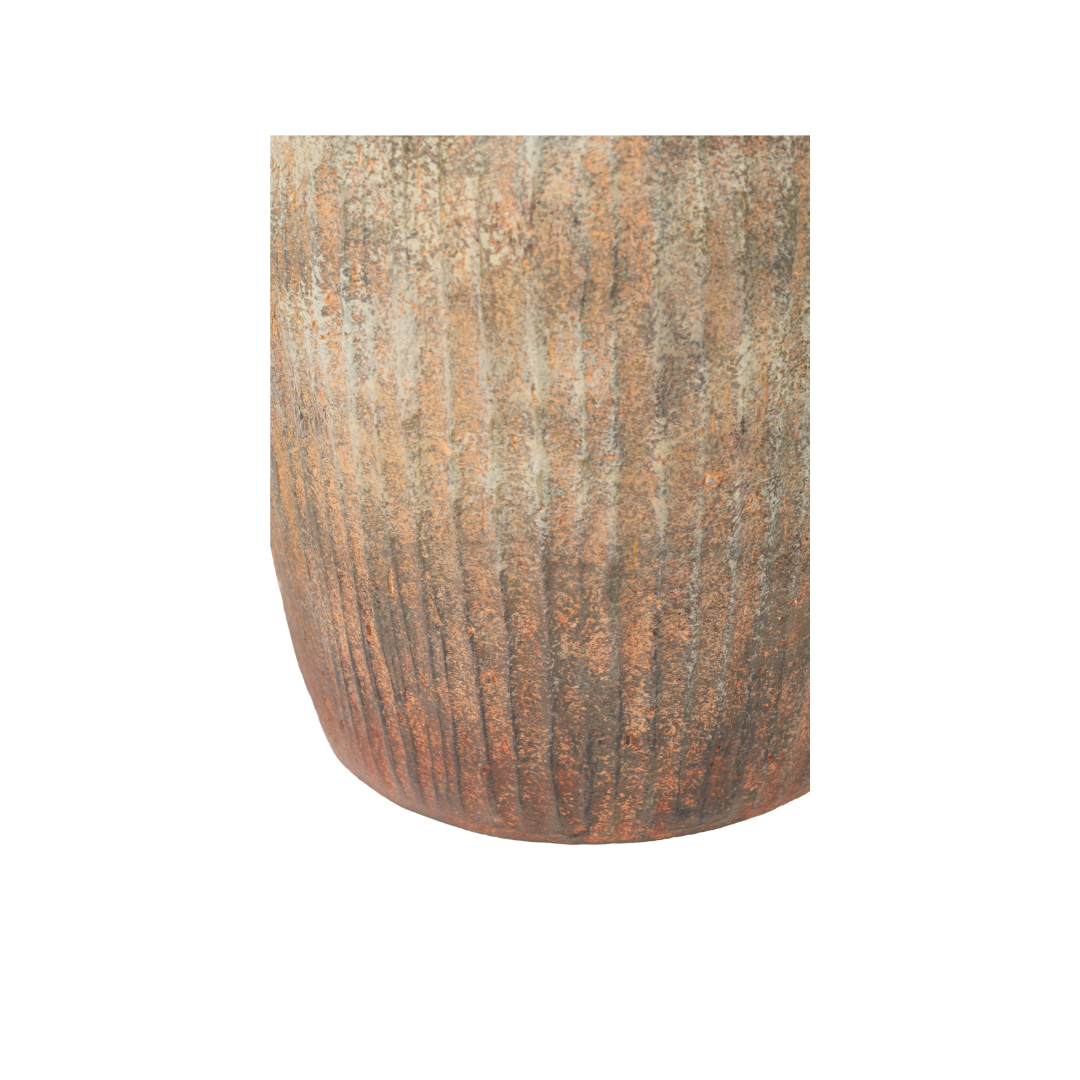 Rustic Brown Fibrestone Vertical Ribbed Decorative Vase Tall