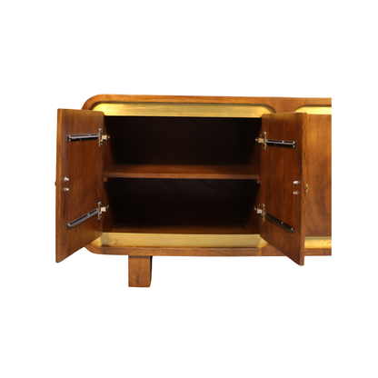 Aranya Solid Wood Square Pattern 4 Door Sideboard