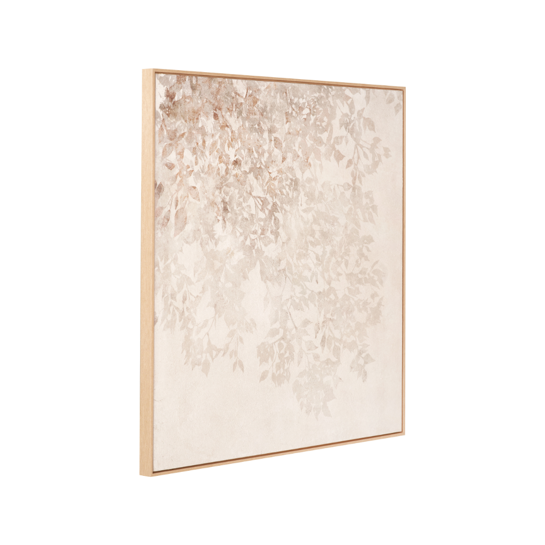 White and Natural Floral Square Canvas with Natural Frame
