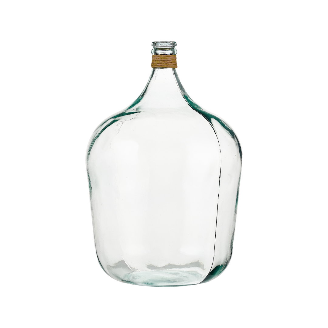Clear Recycled Large Bottle Vase With A Raffia Wrapped Neck