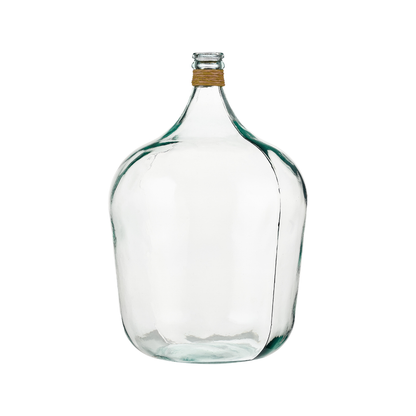 Clear Recycled Large Bottle Vase With A Raffia Wrapped Neck
