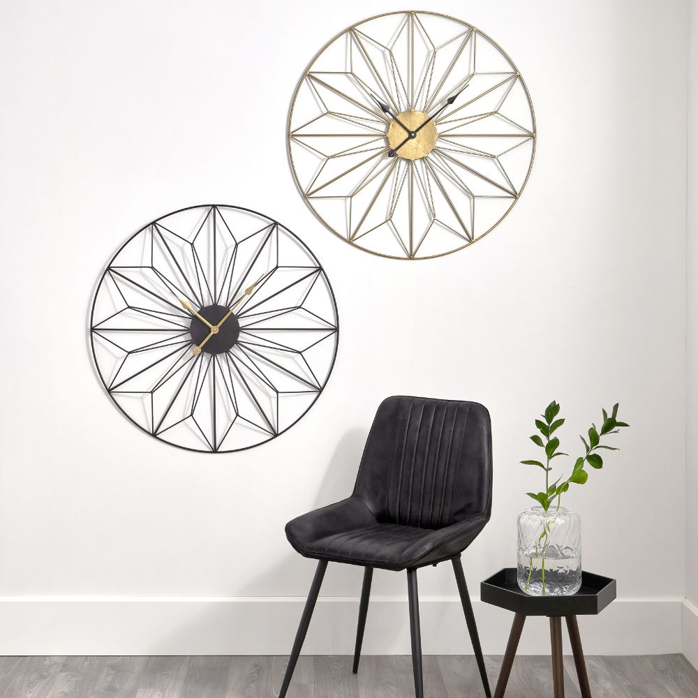 Metal Black or Gold Geo Design Round Wall Clock