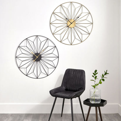 Metal Black or Gold Geo Design Round Wall Clock