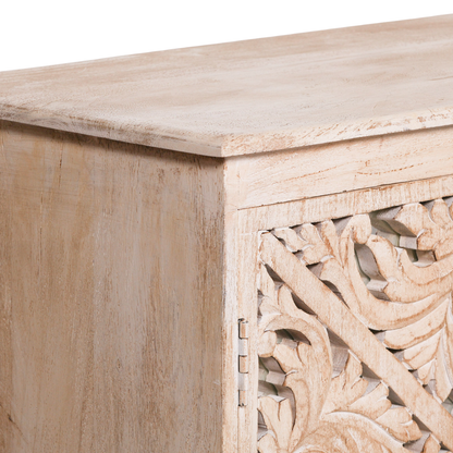Solmere Ornate Carved Mango Wood Sideboard with Mirror Doors