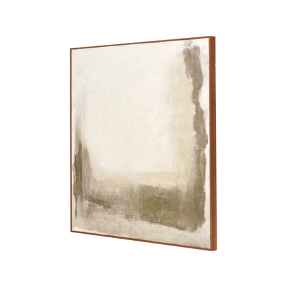 Green and Natural Abstract Square Hessian Canvas with Oak Effect Frame