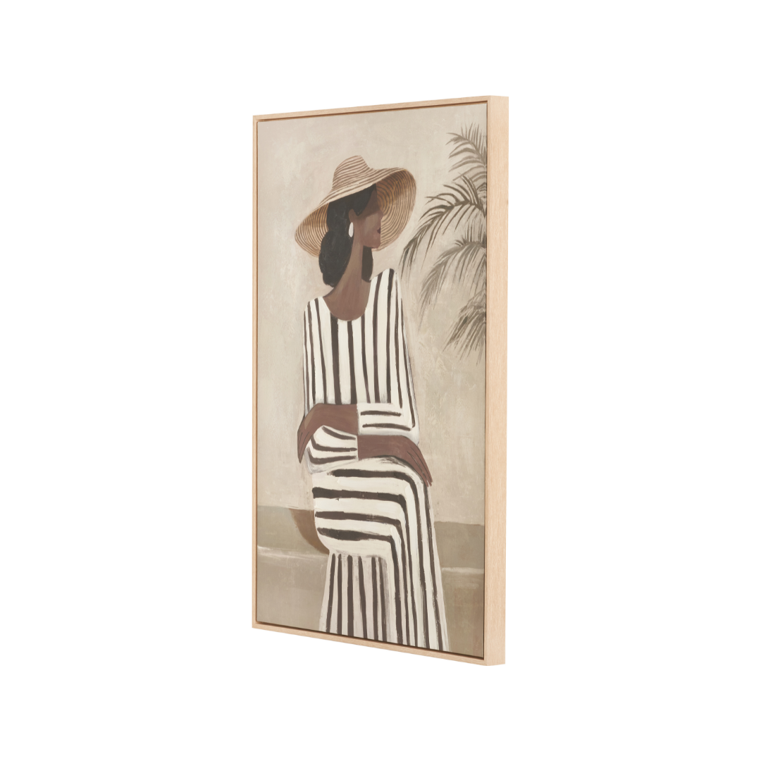 Striped Dress Lady Design Canvas with Natural Frame