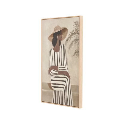 Striped Dress Lady Design Canvas with Natural Frame