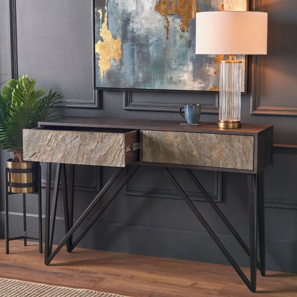 Verde Black Mango Wood 2 Drawer Console Table