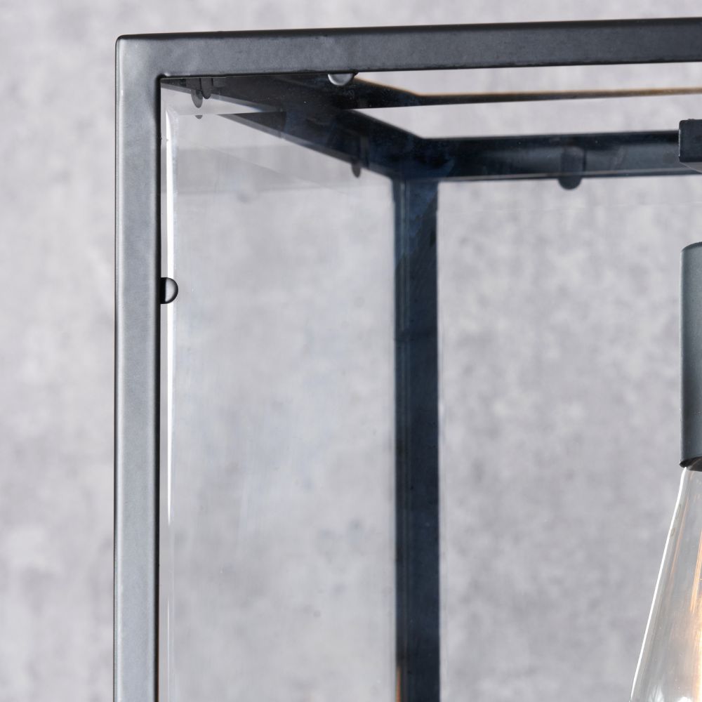 Llewellyn Matte Black Metal and Glass 4 Bulb Pendant
