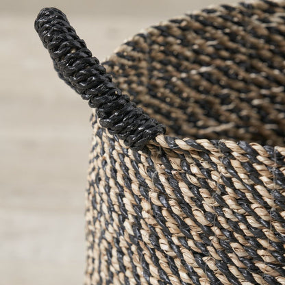 Seagrass Natural and Black Round Handled Baskets (Set of 2)