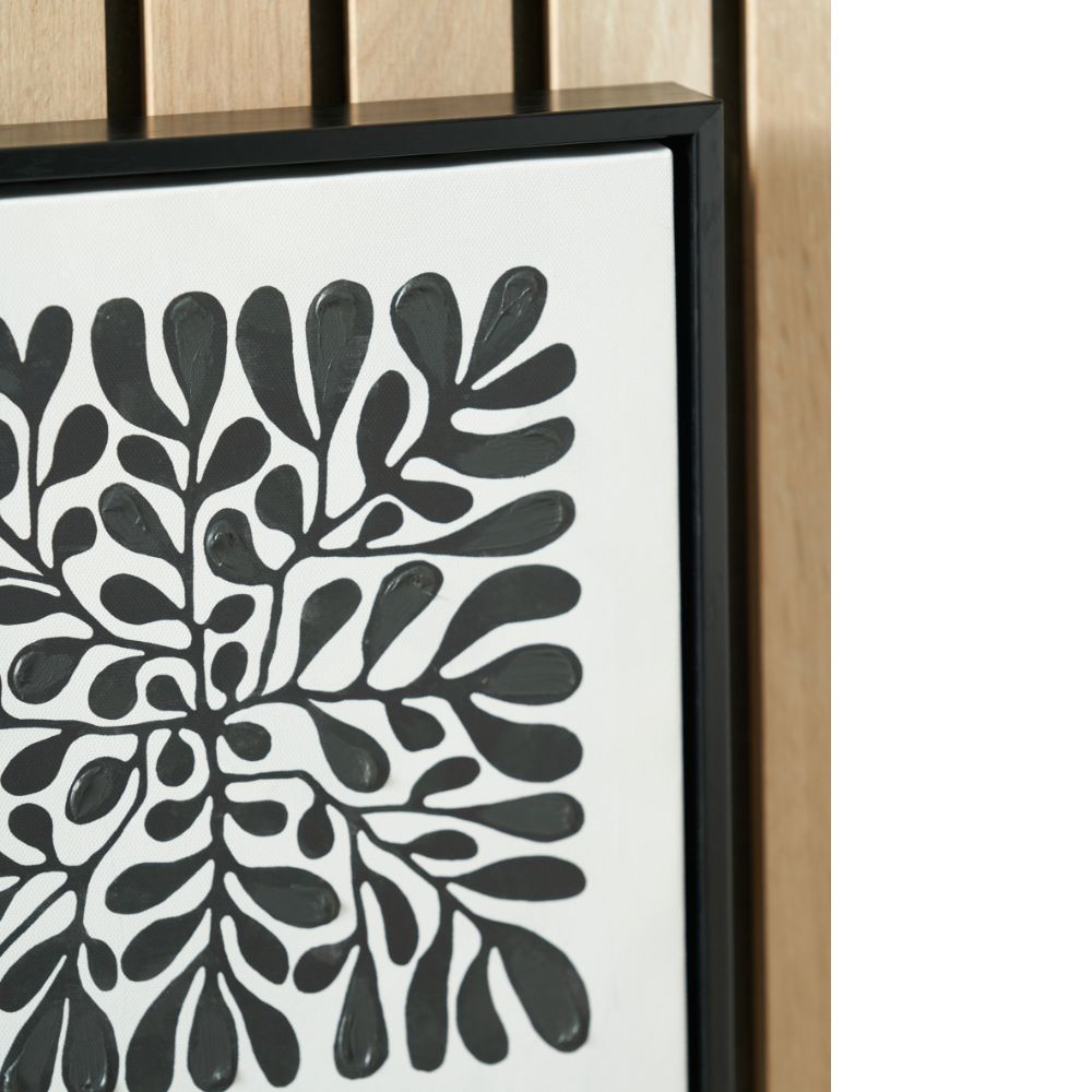 Square Canvases Black Leaf Print with Black Frames (Set of 2)