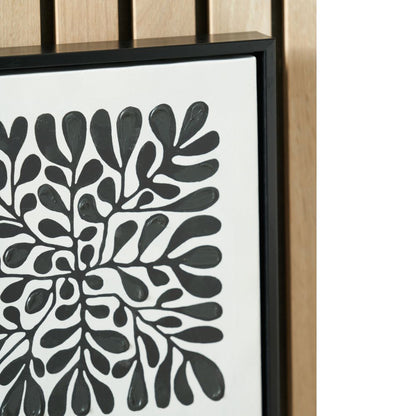 Square Canvases Black Leaf Print with Black Frames (Set of 2)