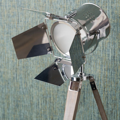 Hereford Grey Wood and Silver Metal Film Tripod Table Lamp