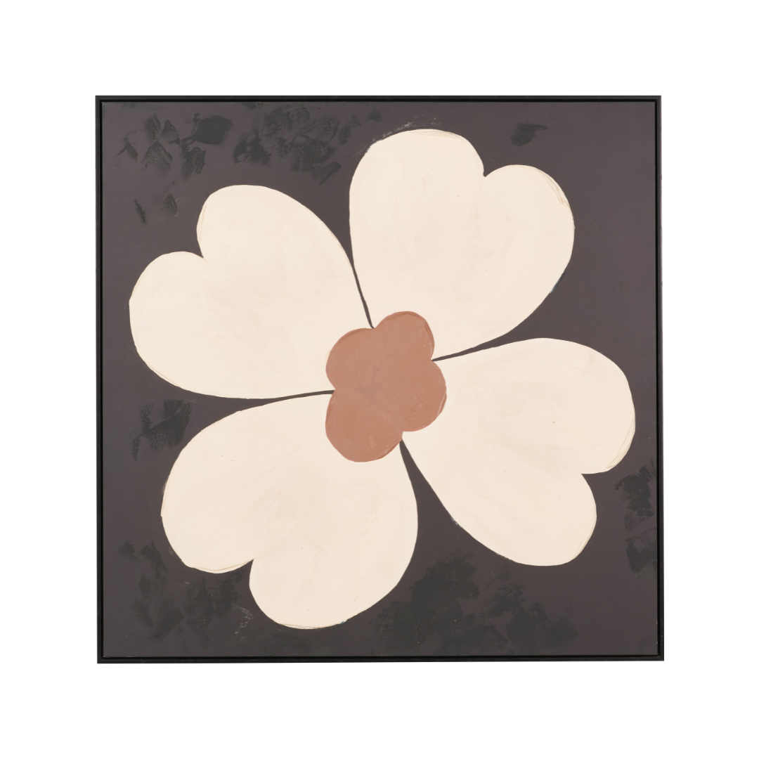 Brown and Natural Large Flower Design Canvas with Black Frame