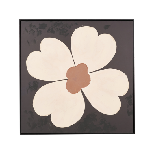 Brown and Natural Large Flower Design Canvas with Black Frame