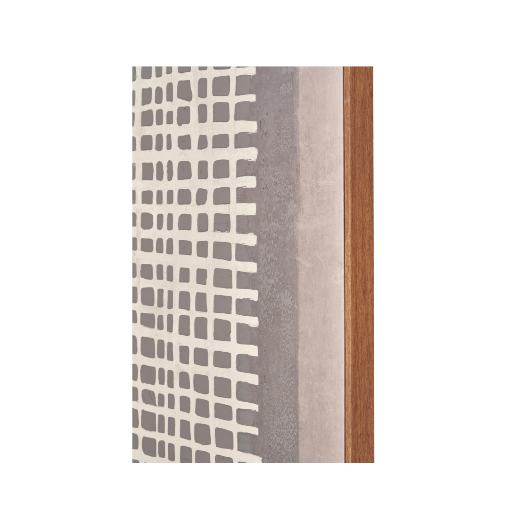 Brown and Natural Grid Design Canvas with Oak Effect Frame