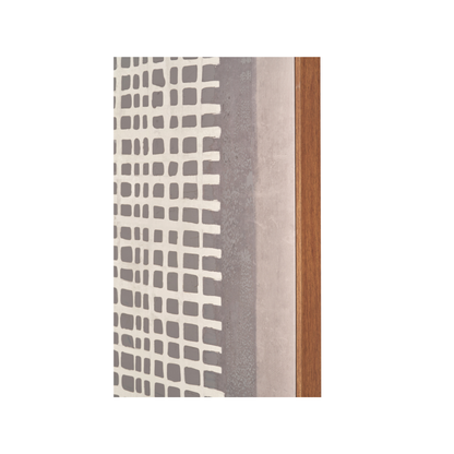 Brown and Natural Grid Design Canvas with Oak Effect Frame
