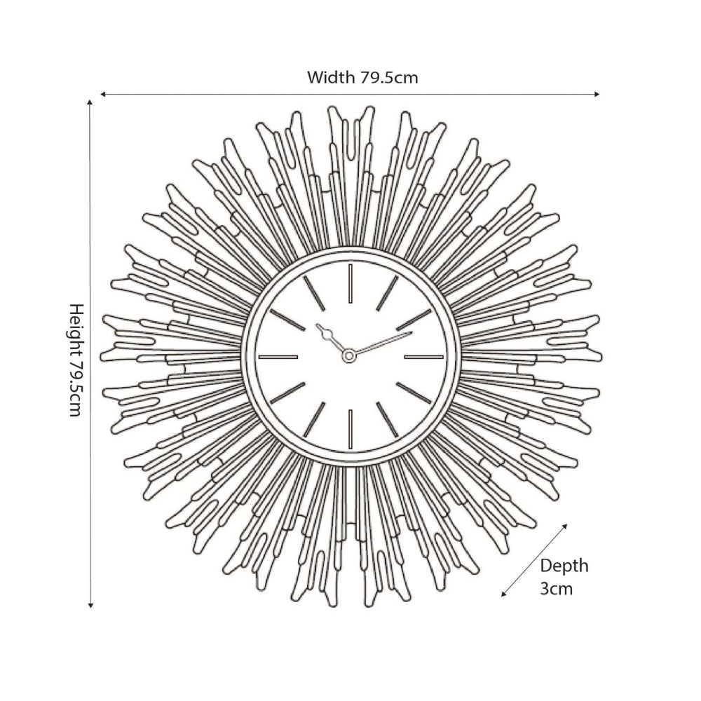 Metal Gold and Black Face Starburst Wall Clock