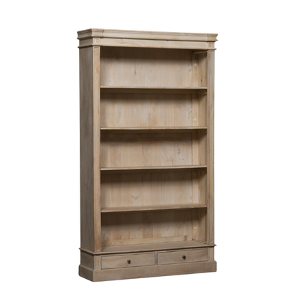 Blanche Rustic Mango Wood Bookcase with Open Drawers
