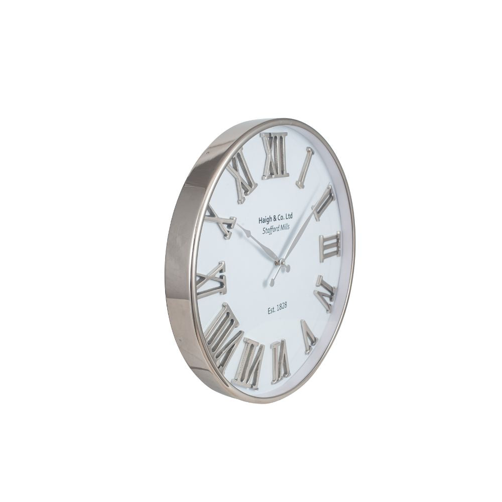 Metal Silver and White Face Round Wall Clock