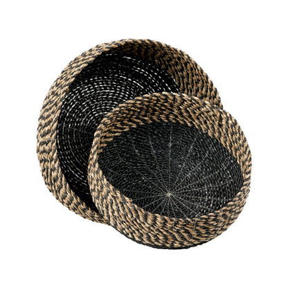 Seagrass Natural and Black Round Baskets (Set of 2)