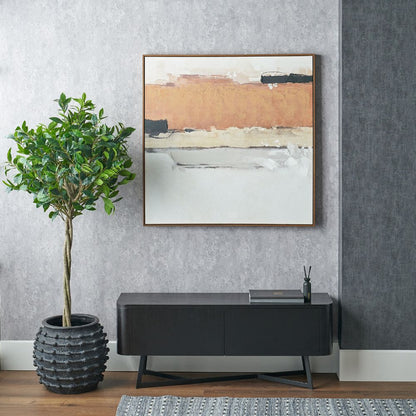 Abstract Square Canvas White and Terracotta with Oak Effect Frame