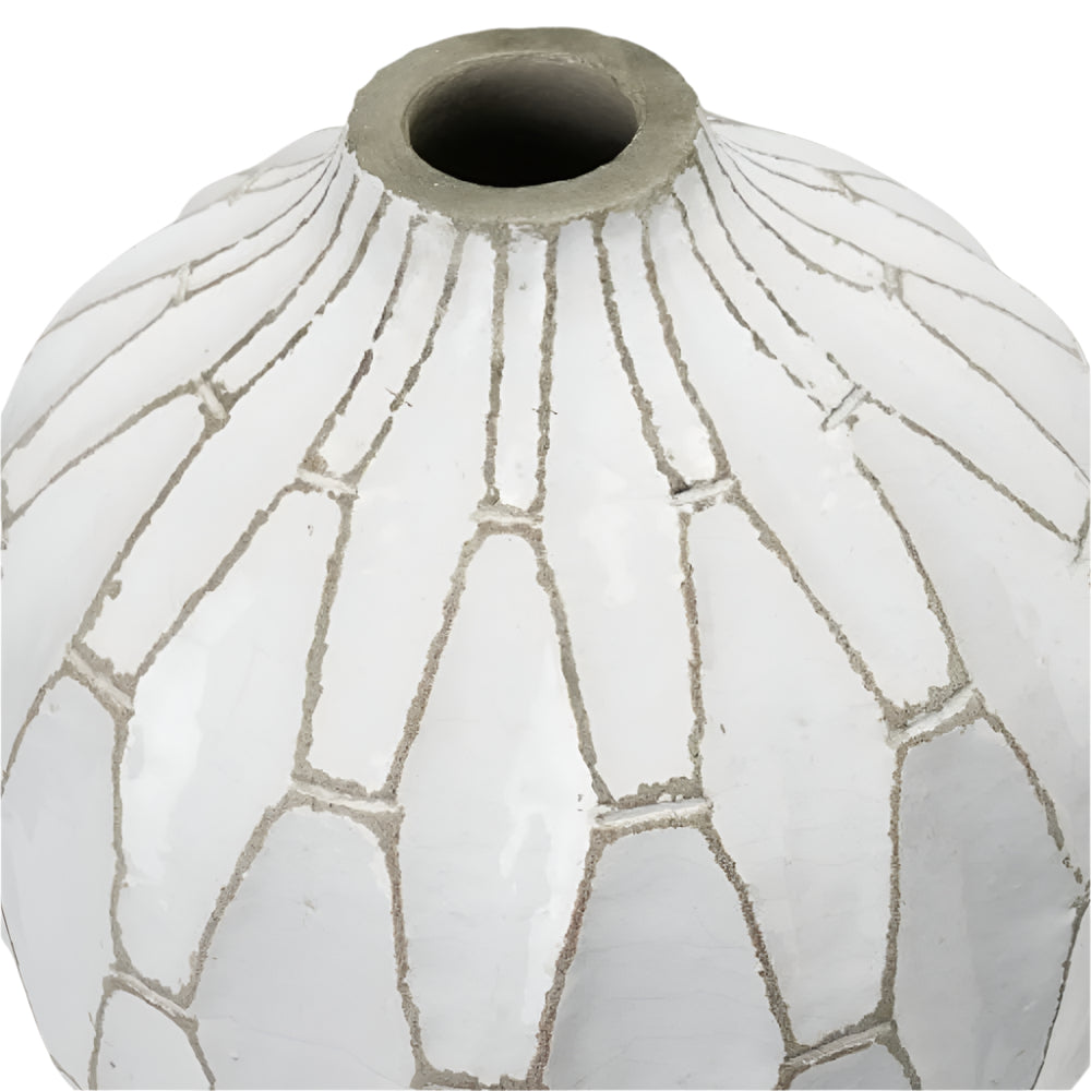 Gaudi Stoneware White Geometric Design Vase