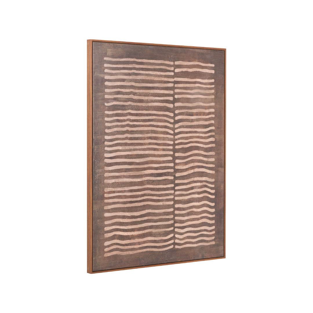 Brown and Natural Linear Design Canvas with Oak Effect Frame