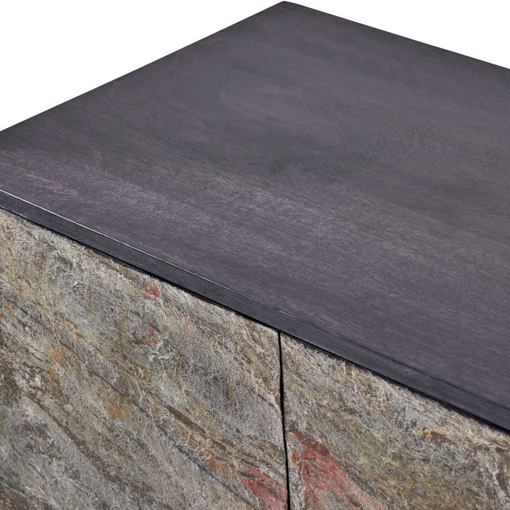 Verde Black Mango Wood and Stone Veneer 4 door Sideboard