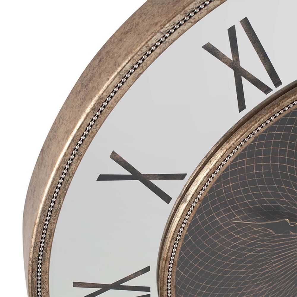 Wood Antique Gold and Geo Print Mirror Wall Clock