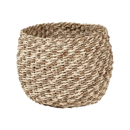 Seagrass and Palm Leaf 2-Tone Natural Plaited Round Baskets (Set of 3)