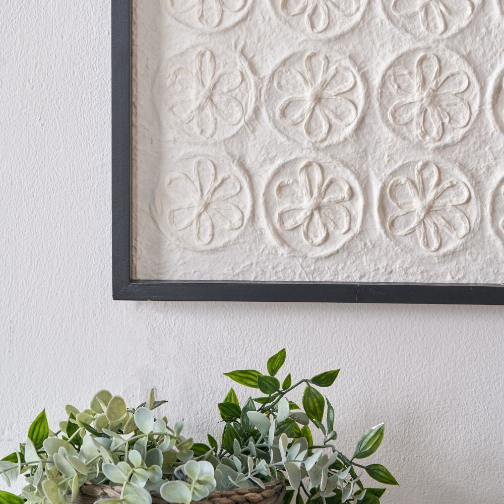 Natural Paper Circular Pattern Design with Black Frames (Set of 2)